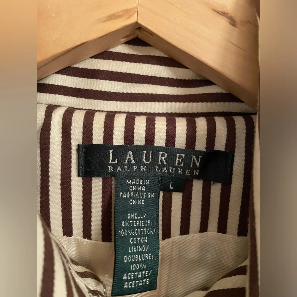 Lauren Ralph Lauren Women's Double Breasted Trench Coat Striped Coat Large - Picture 5 of 15